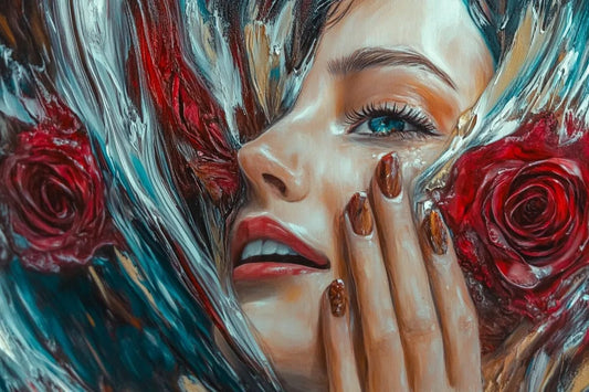 Tablou Canvas - Chip Abstract cu Trandafiri Rosii