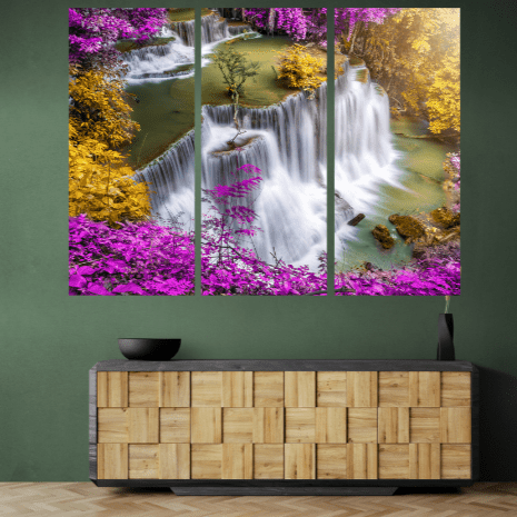 3 Tablouri canvas tip puzzle - Cascada albastruie - Zibo.ro