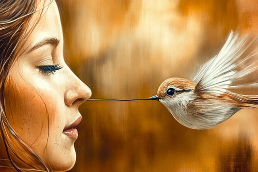 Tablou Canvas - Femeie si Pasare Eleganta