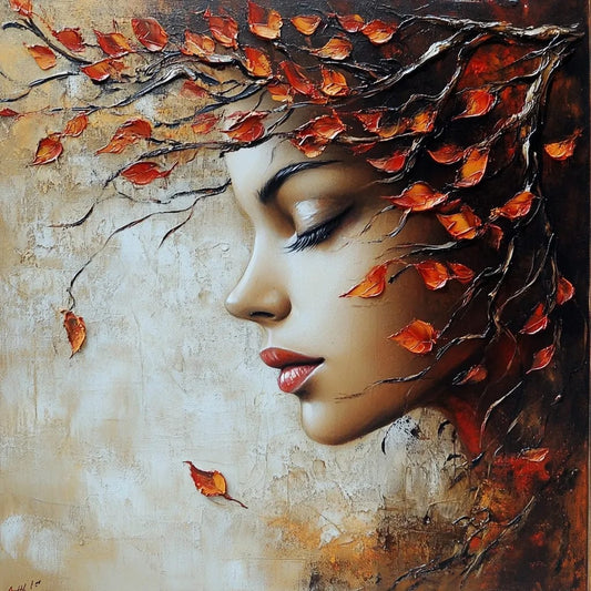 Tablou Canvas - Chip feminin cu frunze ruginii