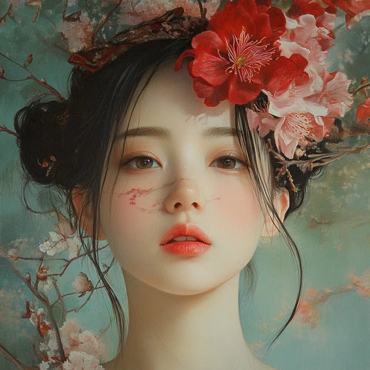 Tablou Canvas - Femeie cu buchet de flori in par