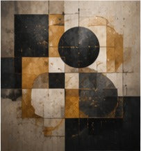 Tablou decorativ abstract geometric auriu si negru