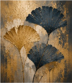 Tablou frunze de ginkgo albastru si auriu stil japonez