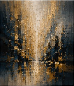 Tablou abstract ploaie de lumina aurie peste apa albastra