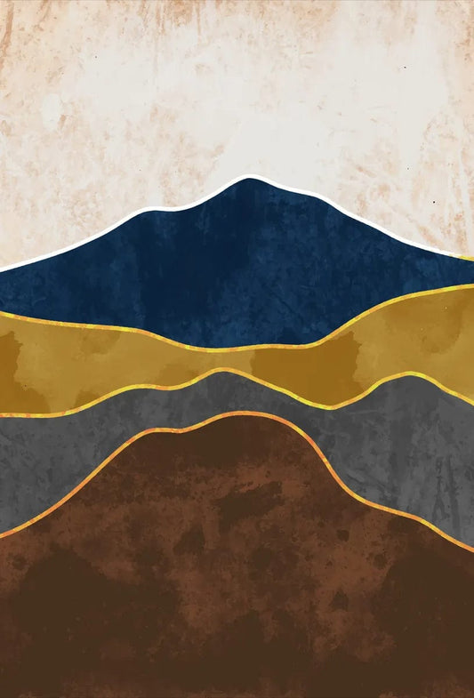 Tablou Canvas - Abstract munti pe albastru si auriu