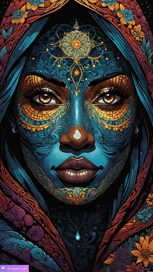 Tablou Canvas - Africana chip albastru