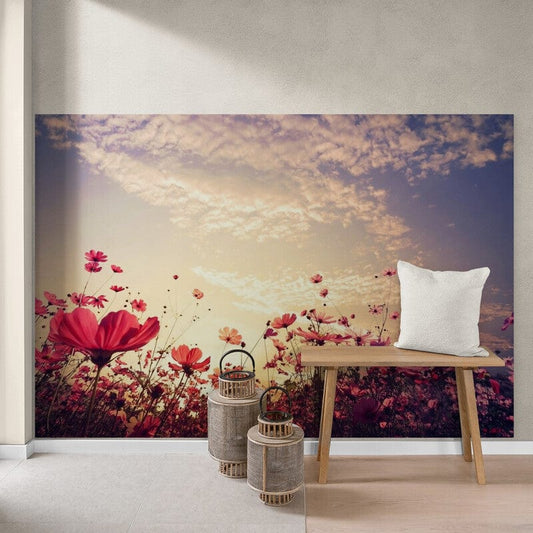 Tapet textil 1,5 X 2,2 m "Camp de flori rosii"