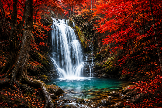 Tablou decorativ - Cascada in padurea rosie