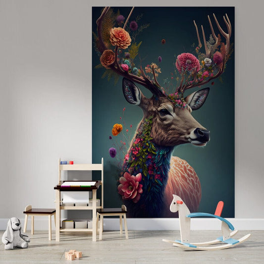 Tapet textil pentru camera copilului "Cerbul inflorat" - 1,5 X 2,2 m