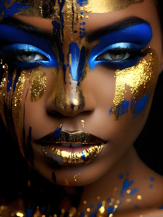 Tablou Canvas - Chip Feminin cu albastru si auriu