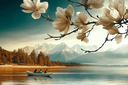 Tablou pe sticla in relief - Cu barca pe lac