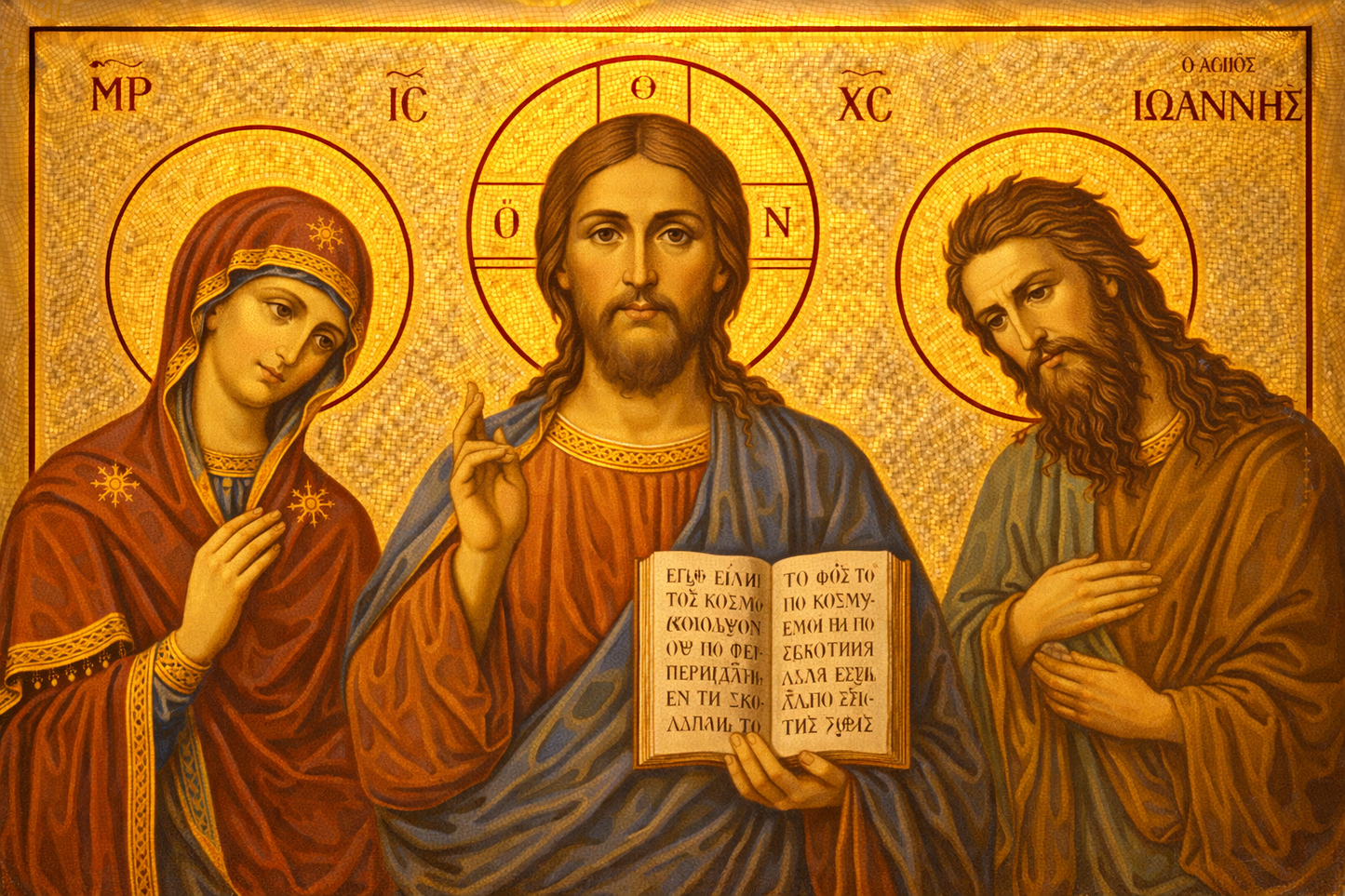 Icoana pe panza - Deisis – Hristos Pantocrator cu Maica Domnului și Sfântul Ioan Botezătorul - Zibo.ro