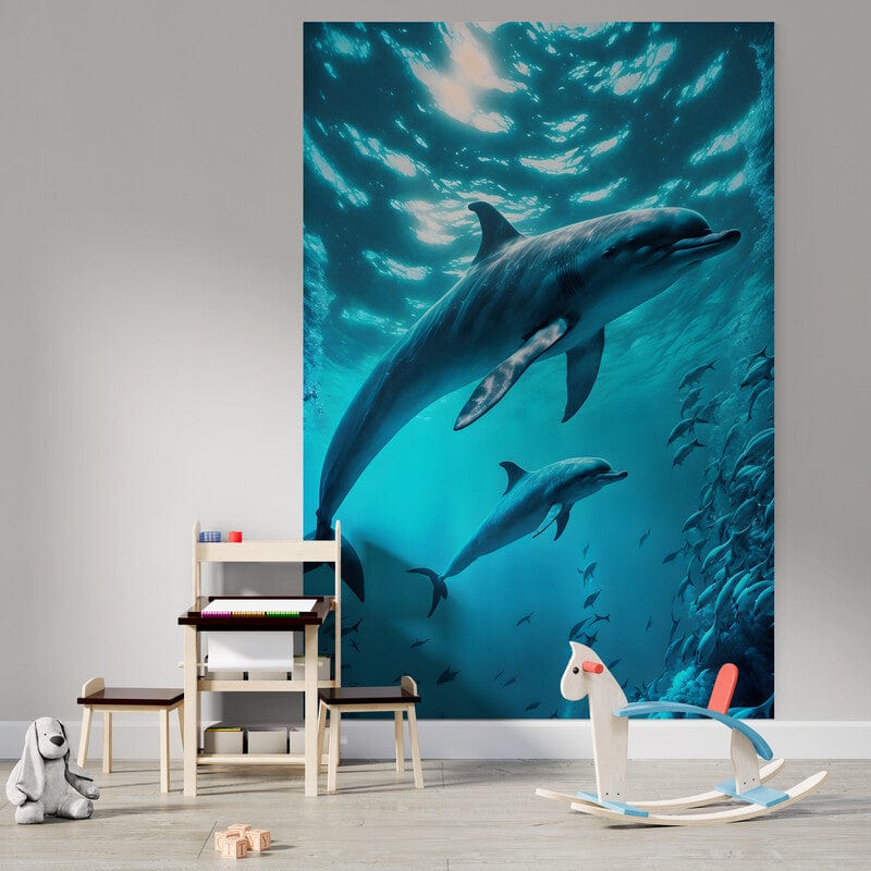 Tapet textil pentru camera copilului "Delfini in ocean" - 1,5 X 2,2 m