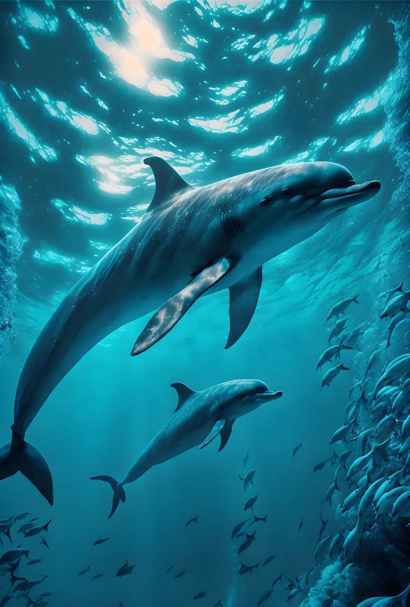 Tapet textil pentru camera copilului "Delfini in ocean" - 1,5 X 2,2 m