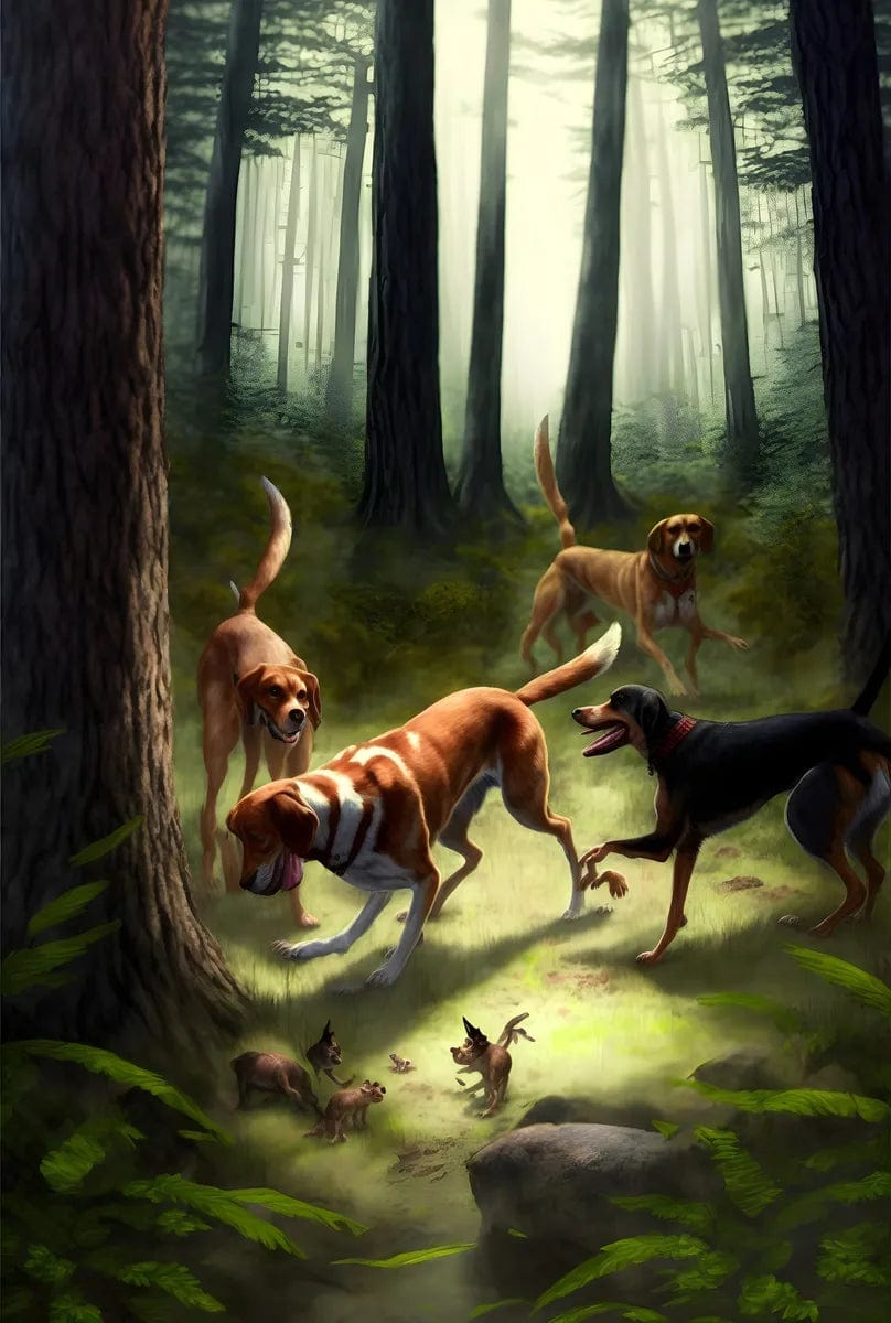 Tapet textil pentru camera copilului "Dogs in the forest" -  1,5 X 2,2 m