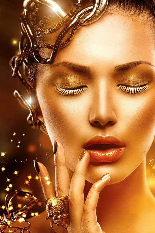 Tapet textil personalizat la comanda, 1,5 X 2 m "Femeia cu gene aurii"