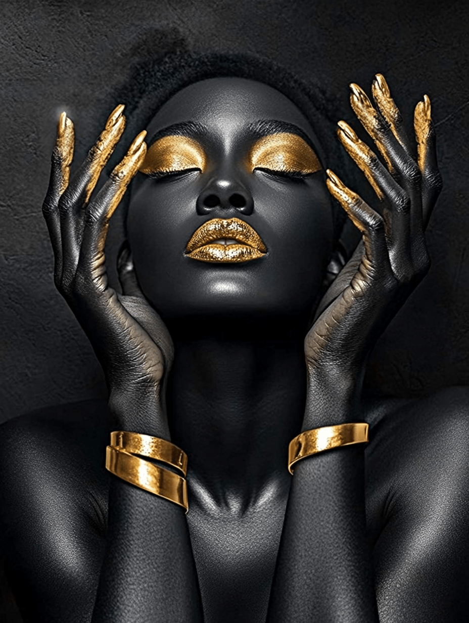 Tablou Canvas - Femeie Africana cu Bratari si Unghii de Aur