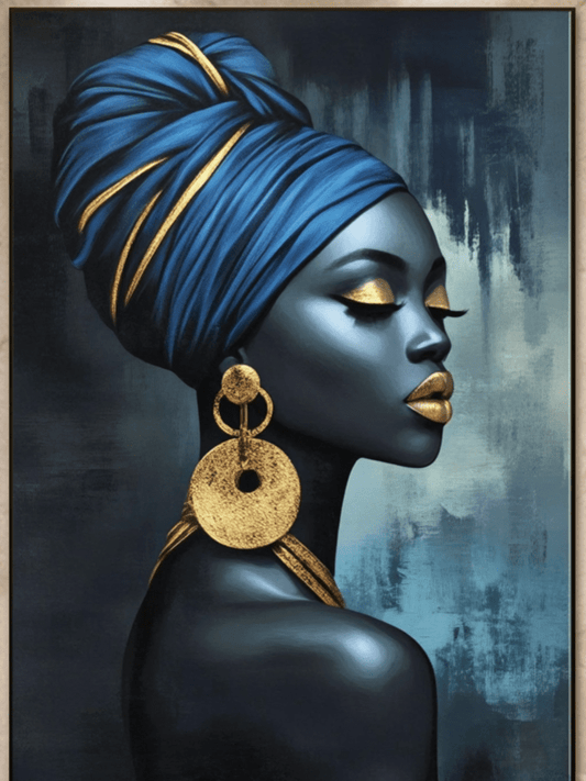 Tablou Canvas - Femeie Africa cu Turban Albastru Elegant