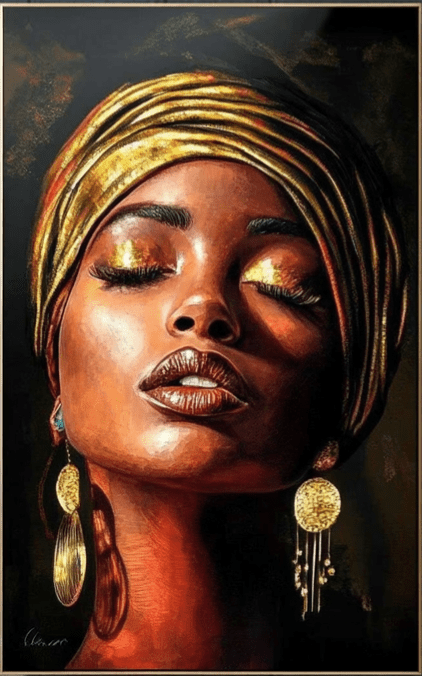 Tablou Canvas - Femeie Africana cu Turban Auriu