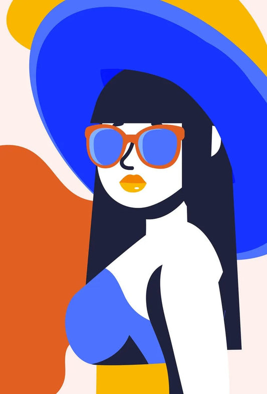 Tablou Canvas - Femeie cu Palarie de plaja Albastra