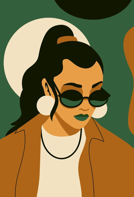 Tablou Canvas - Femeie pe fundal verde si portocaliu