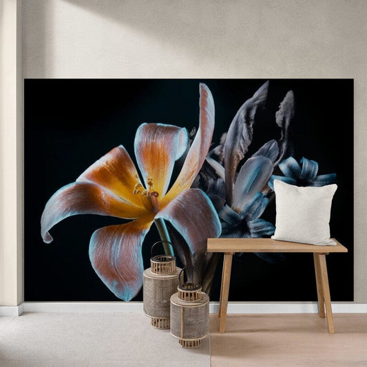 Tapet textil 1,5 X 2,2 m "Flori portocalii si albastre"