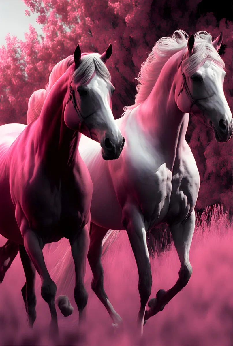 Tapet textil pentru camera copilului "Horses in pink forest" - 1,5 X 2,2 m