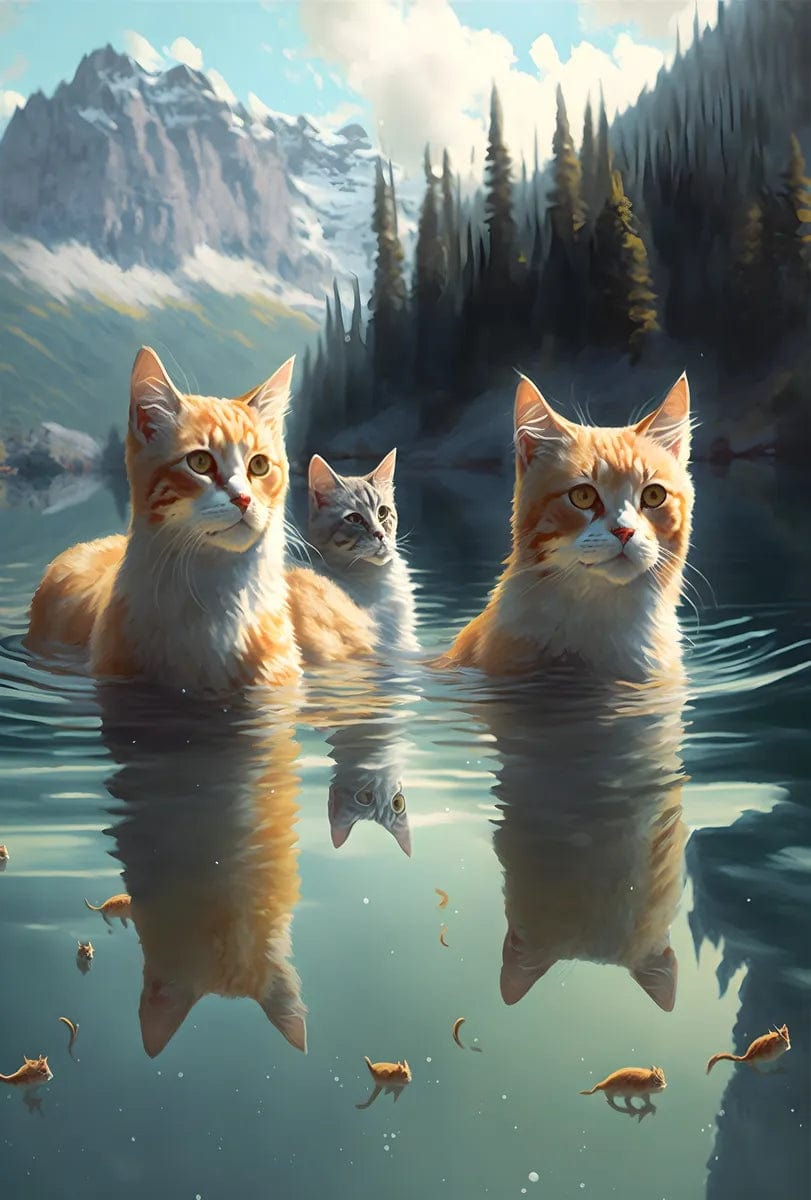 Tapet textil pentru camera copilului "Lake cats" -  1,5 X 2,2 m