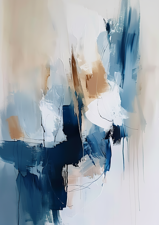 Tablou decorativ abstract in albastru si bej cu tonuri calme
