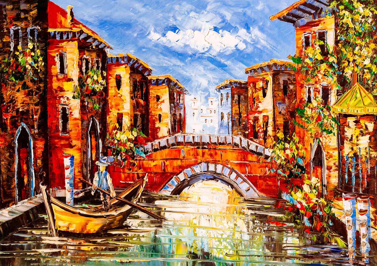Tablou decorativ gondola pe canal in Venetia, pictura in ulei
