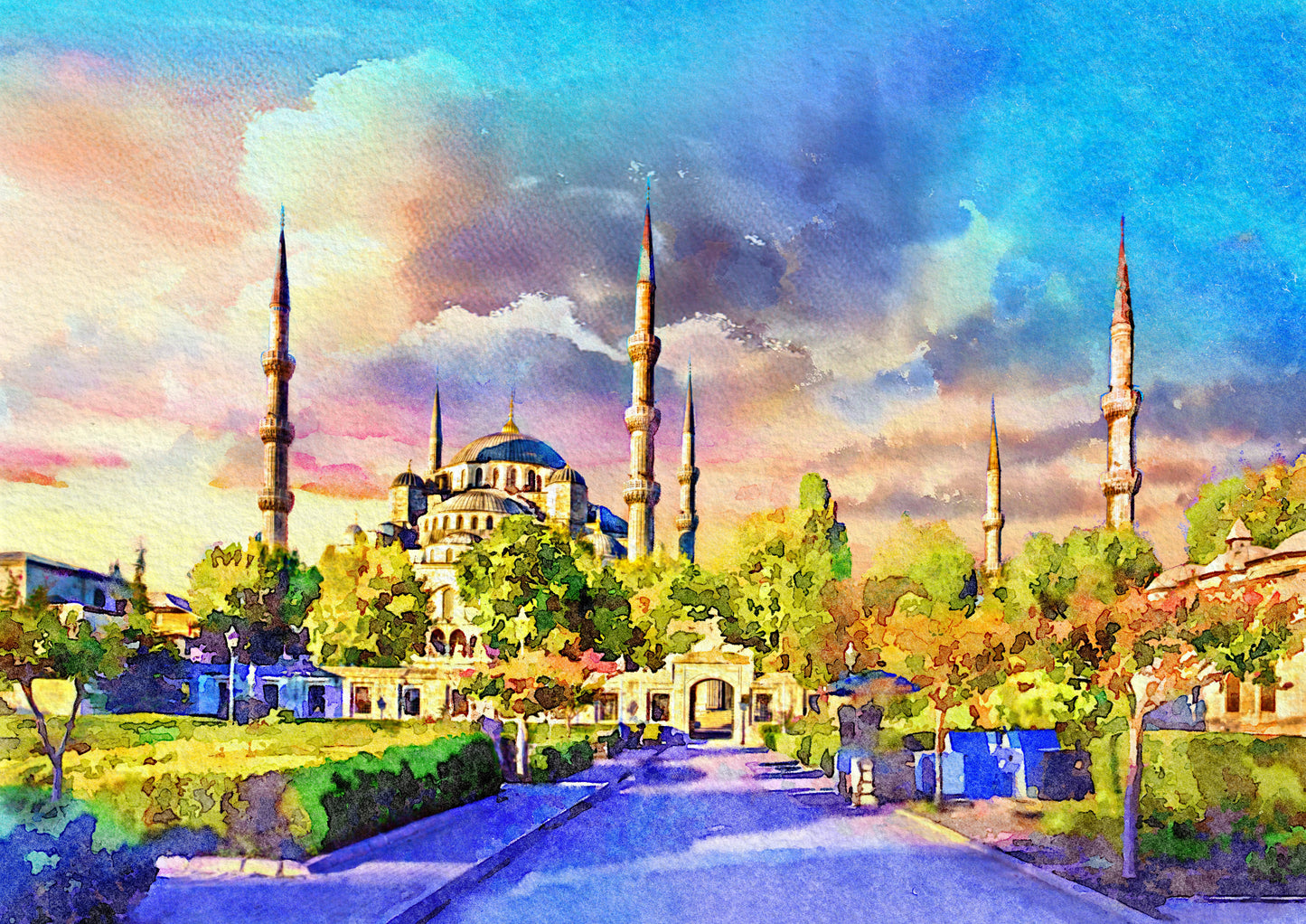 Tablou decorativ Moscheea Albastra din Istanbul, acuarela