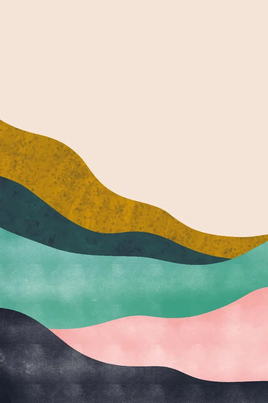 Tablou Canvas - Peisaj Abstract Auriu Albastru si Roz