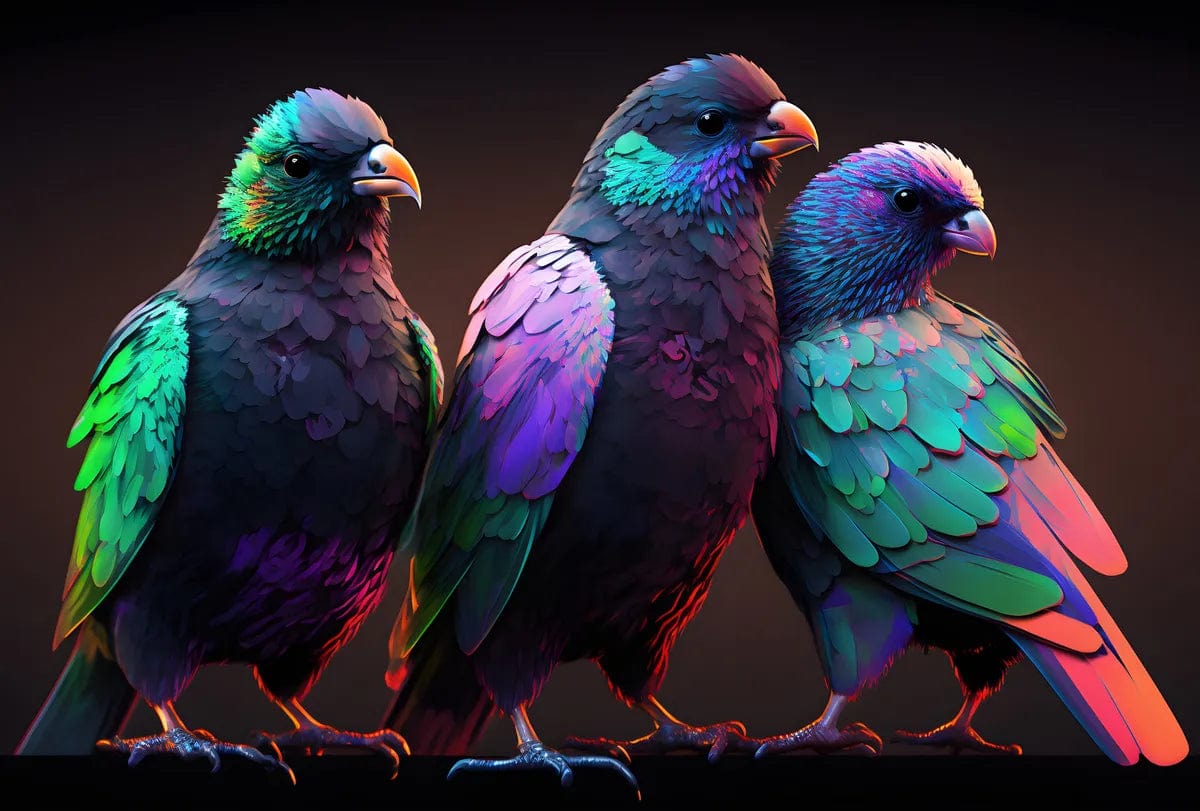 Tapet textil pentru camera copilului "Rainbow birds" -  1,5 X 2,2 m