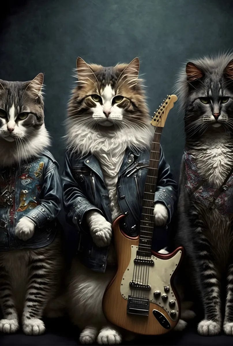 Tapet textil pentru camera copilului "Rockband cat" -  1,5 X 2,2 m