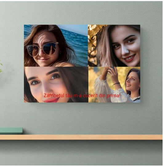 Tablou personalizat cu colaj de 4 poze si text suprapus (optional), tip peisaj