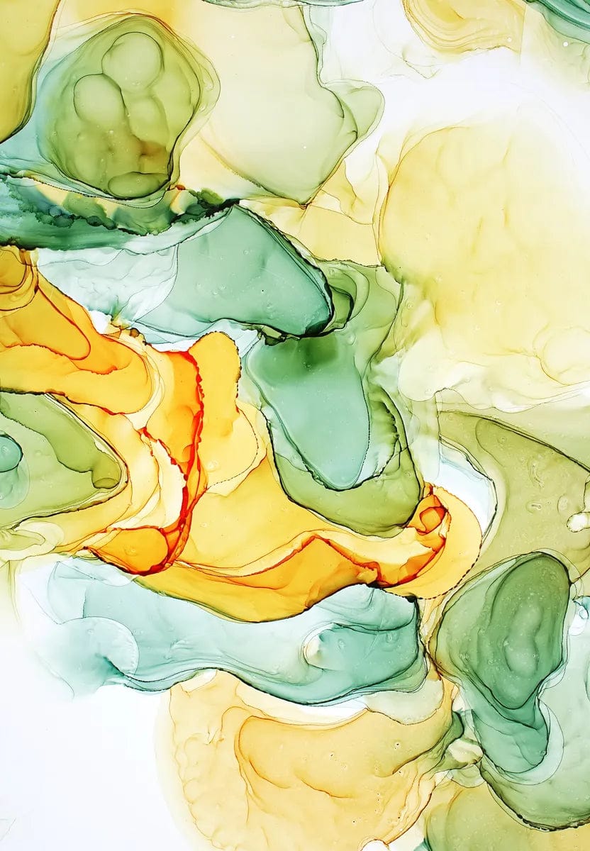 Tablou Canvas - Abstract cu nuante vibrante de verde, oranj si galben