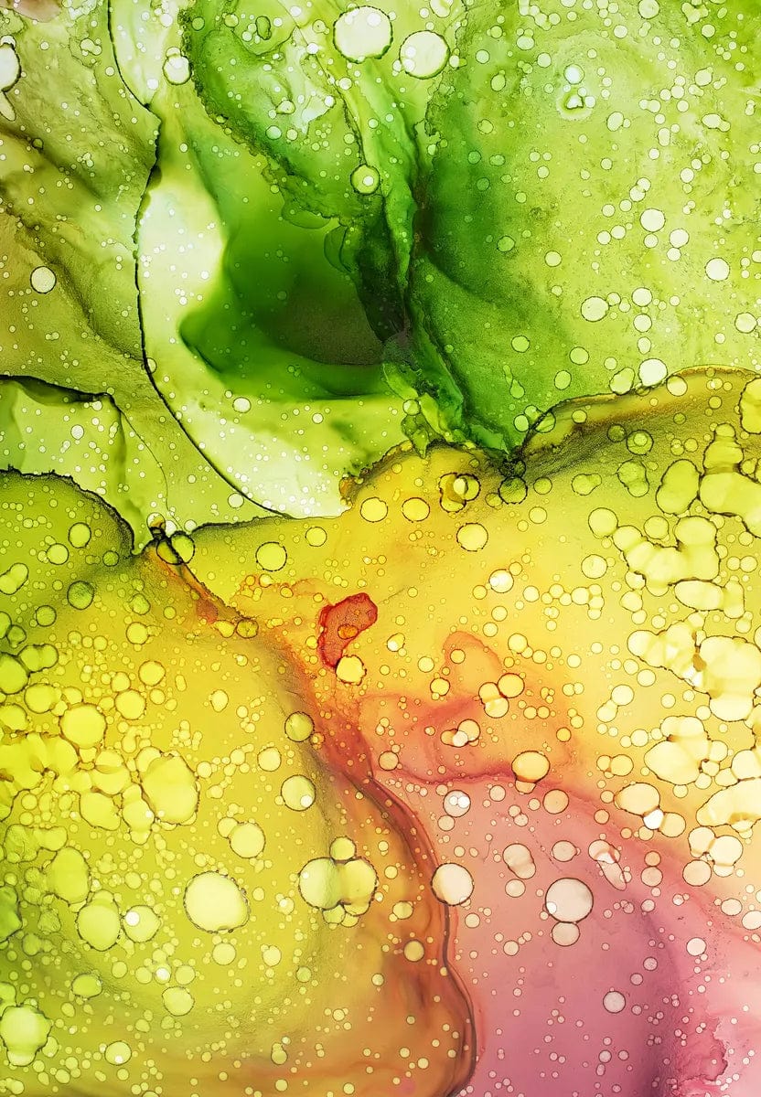 Tablou Canvas - Abstract pelicule cerneala nuante Verde Galben Rosu