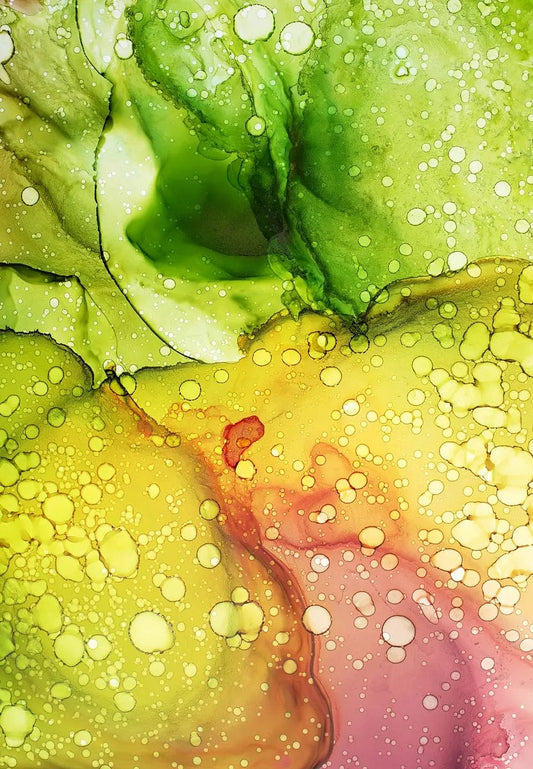 Tablou Canvas - Abstract pelicule cerneala nuante Verde Galben Rosu