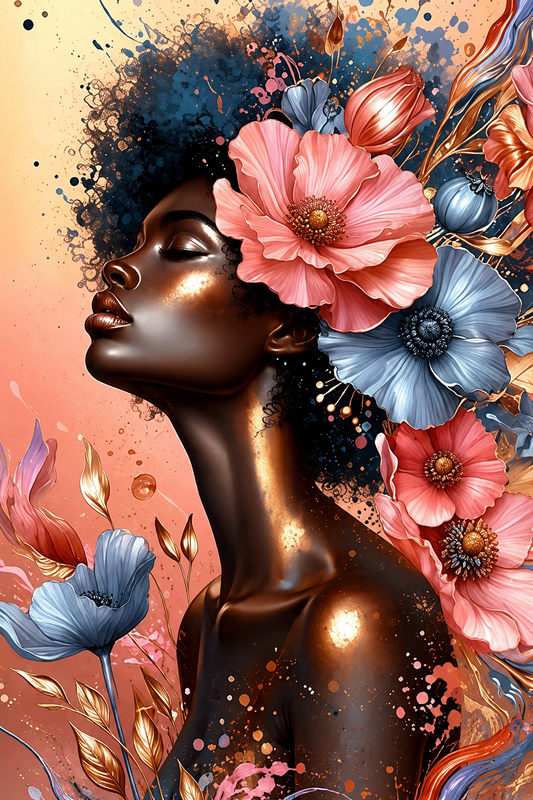 Tablou decorativ - Africana cu flori pastelate