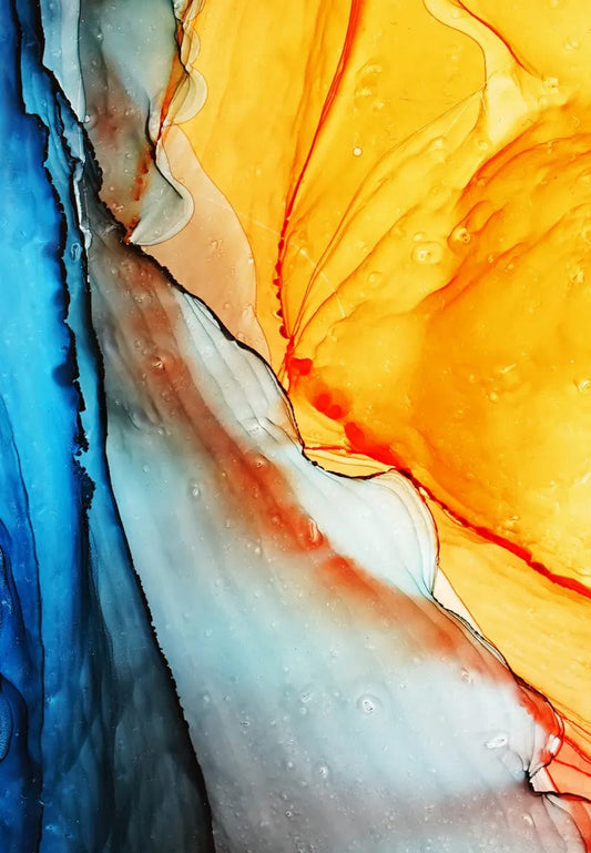 Tablou Canvas - Bleu Abstract cu Gri si Portocaliu