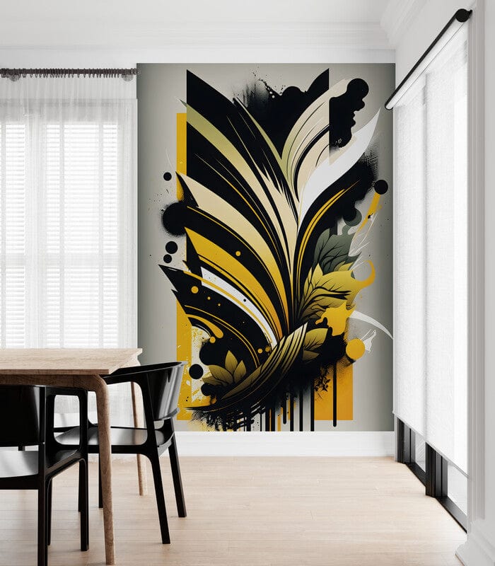 Tapet textil 1,5 X 2 m "Abstract galben cu negru"