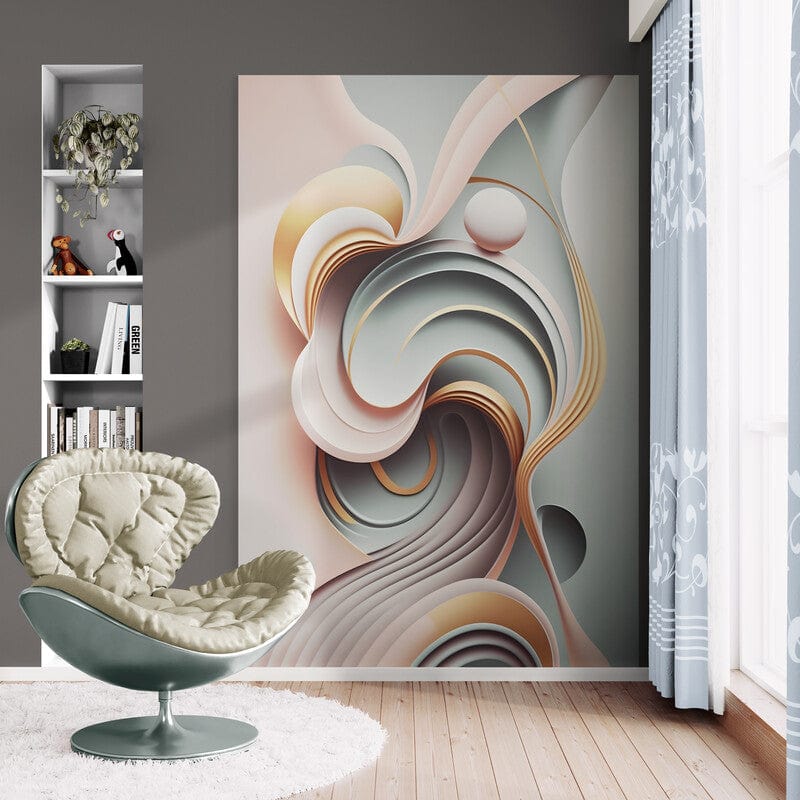 Tapet textil 1,5 X 2,2 m "Abstract in albastru si roz deschis"