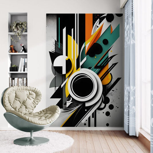 Tapet textil 1,5 X 2,2 m "Abstract color cu alb-negru"