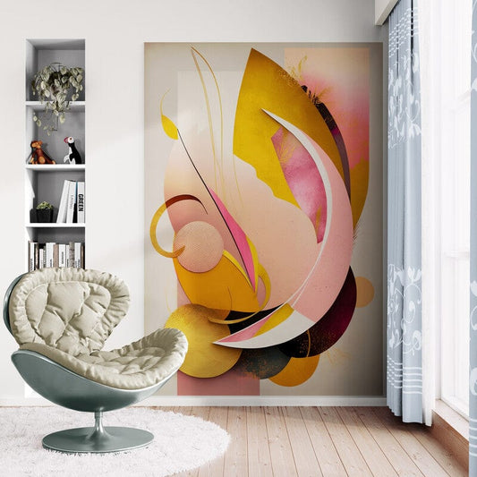 Tapet textil 1,5 X 2,2 m "Abstract cu auriu si roz"