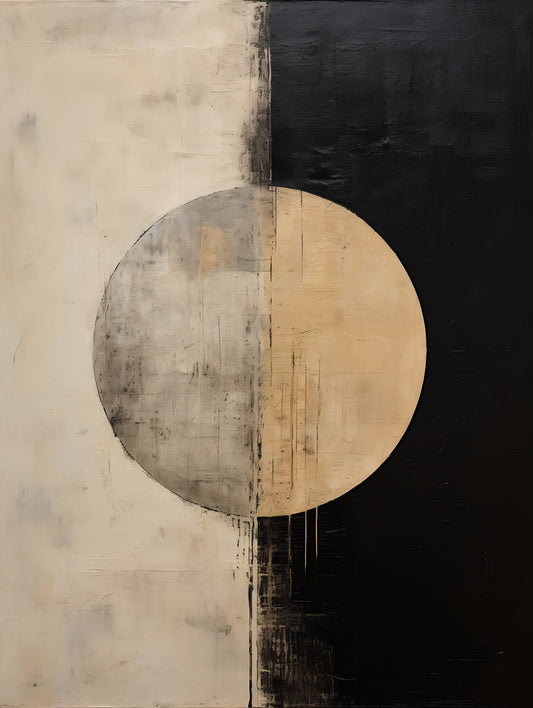 Tablou abstract minimalist cu cerc bej si negru