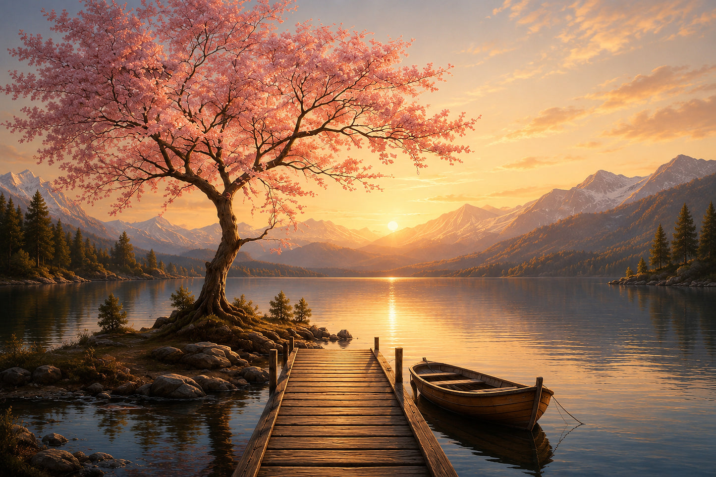 Tablou decorativ - Cireș Înflorit la Lac