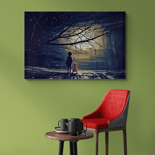 Tablou Canvas - Copil si Catel sub Cerul Instelar