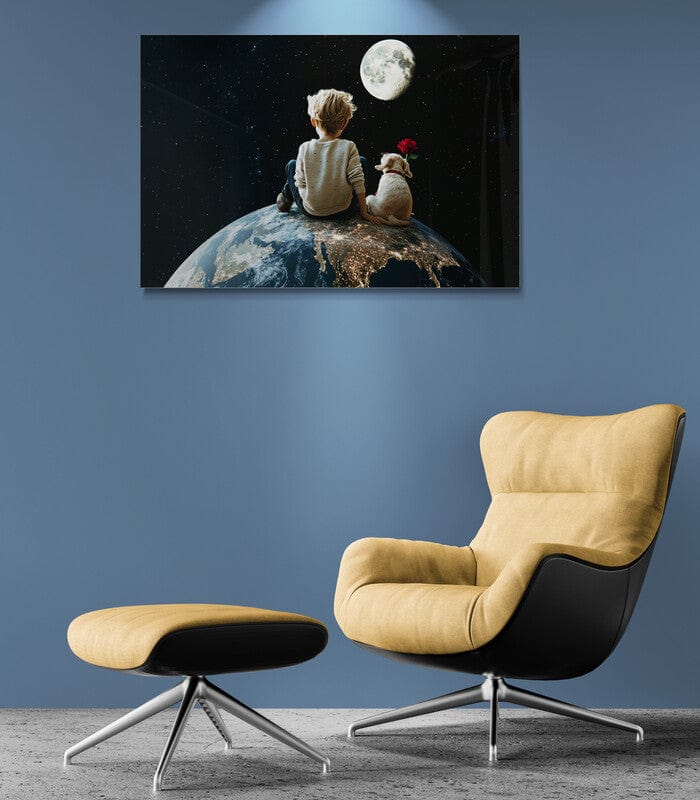 Tablou Canvas - Copil si Catel pe Glob