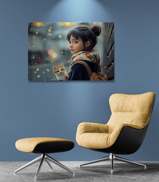 Tablou Canvas - Fetita si Pisica