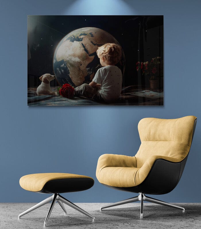 Tablou Canvas - Copil, catel, un trandafir